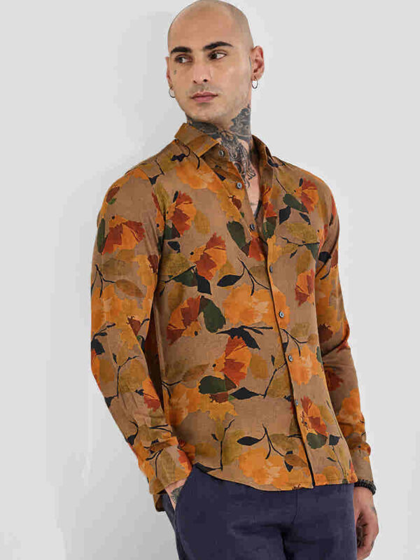 Brown Abstract Slim Fit Shirt