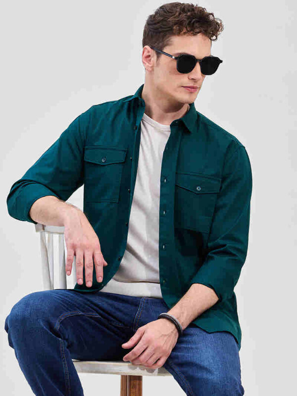 Dark Green Solid Slim Fit Shirt