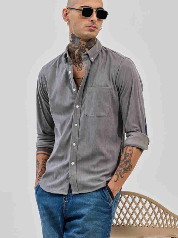 Grey Solid Regular Fit Shirt
